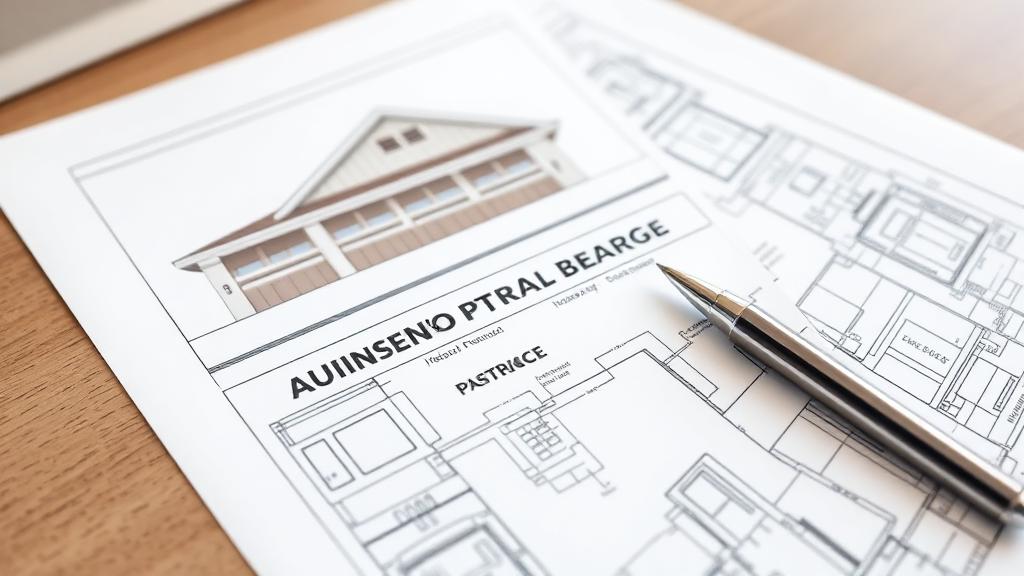 Building permit documents and blueprints for garage door installation