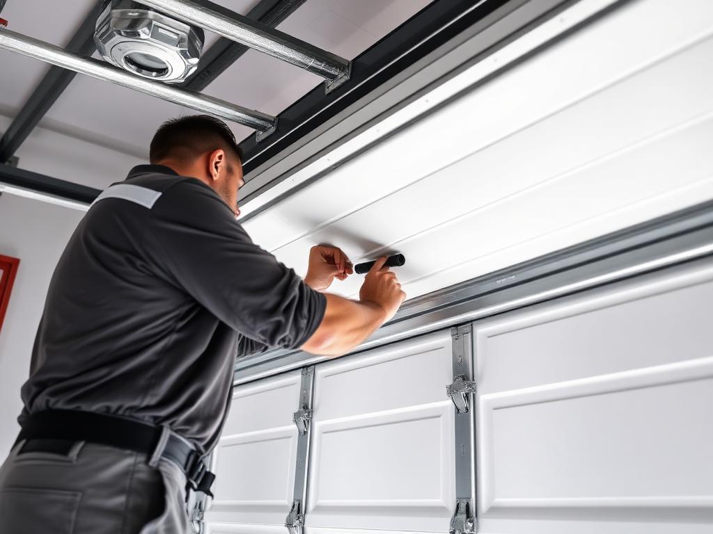 Professional technician installing premium insulated garage door panel